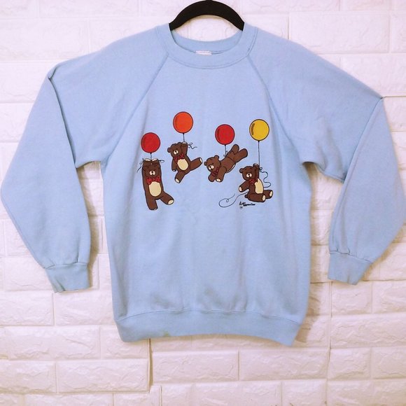 Vintage 70s/80s T.Jays USA-made Sweatshirt Novelty Bears Balloons Lady-M Flaws - Picture 1 of 10